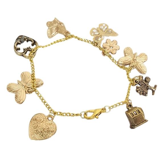 Gold Plated Butterfly Charm Chain Bracelet - Picture 1 of 2